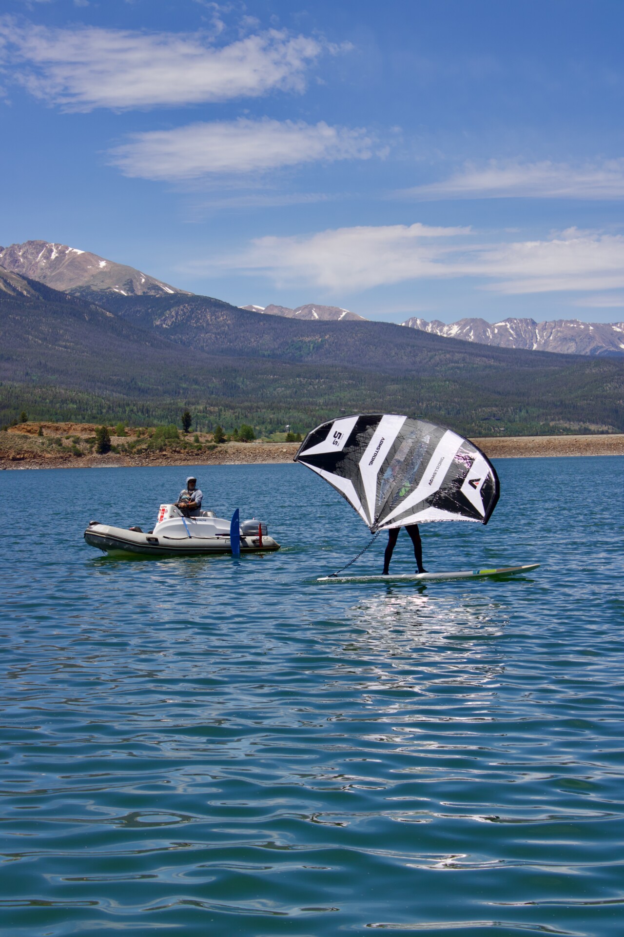 Foil Colorado wingfoiling equipment and rider at Lake Dillon
