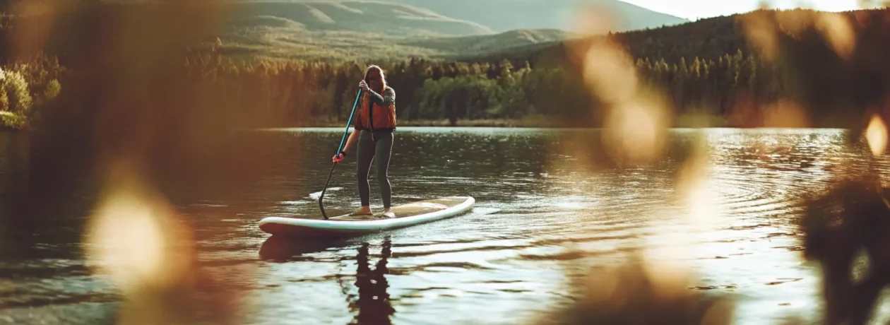 Paddleboarder on an alpine lake near Dillon, Colorado