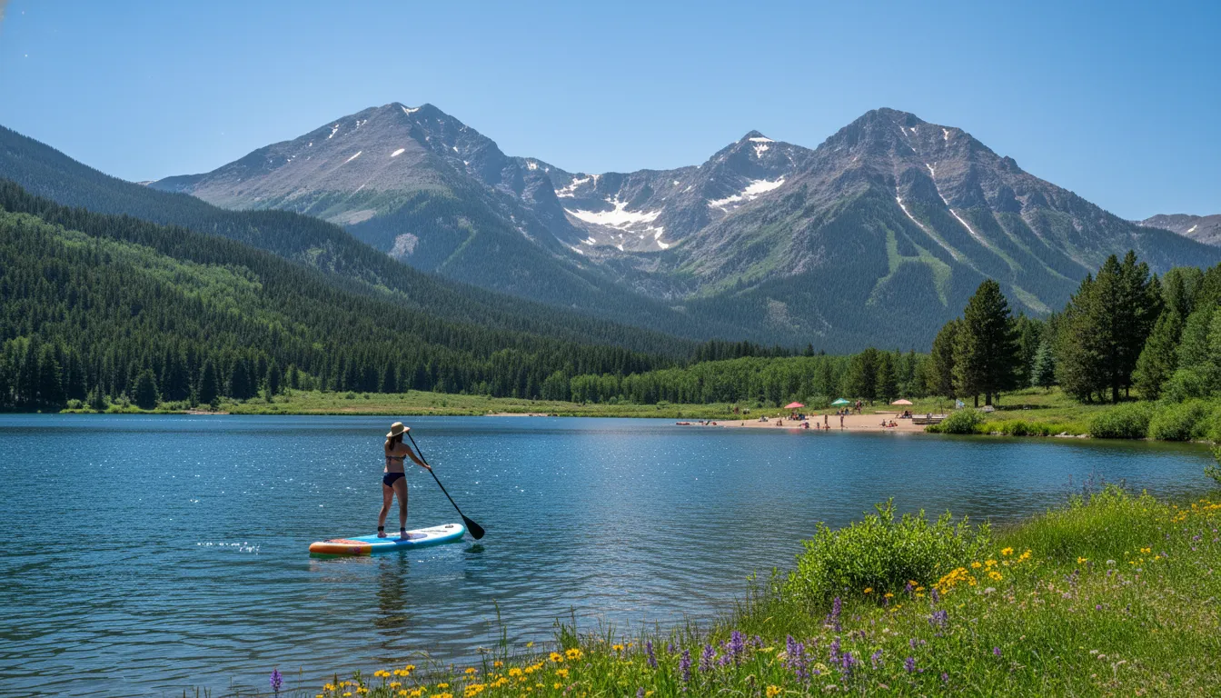 Paddle boarders on Nottingham Lake near Vail in summer