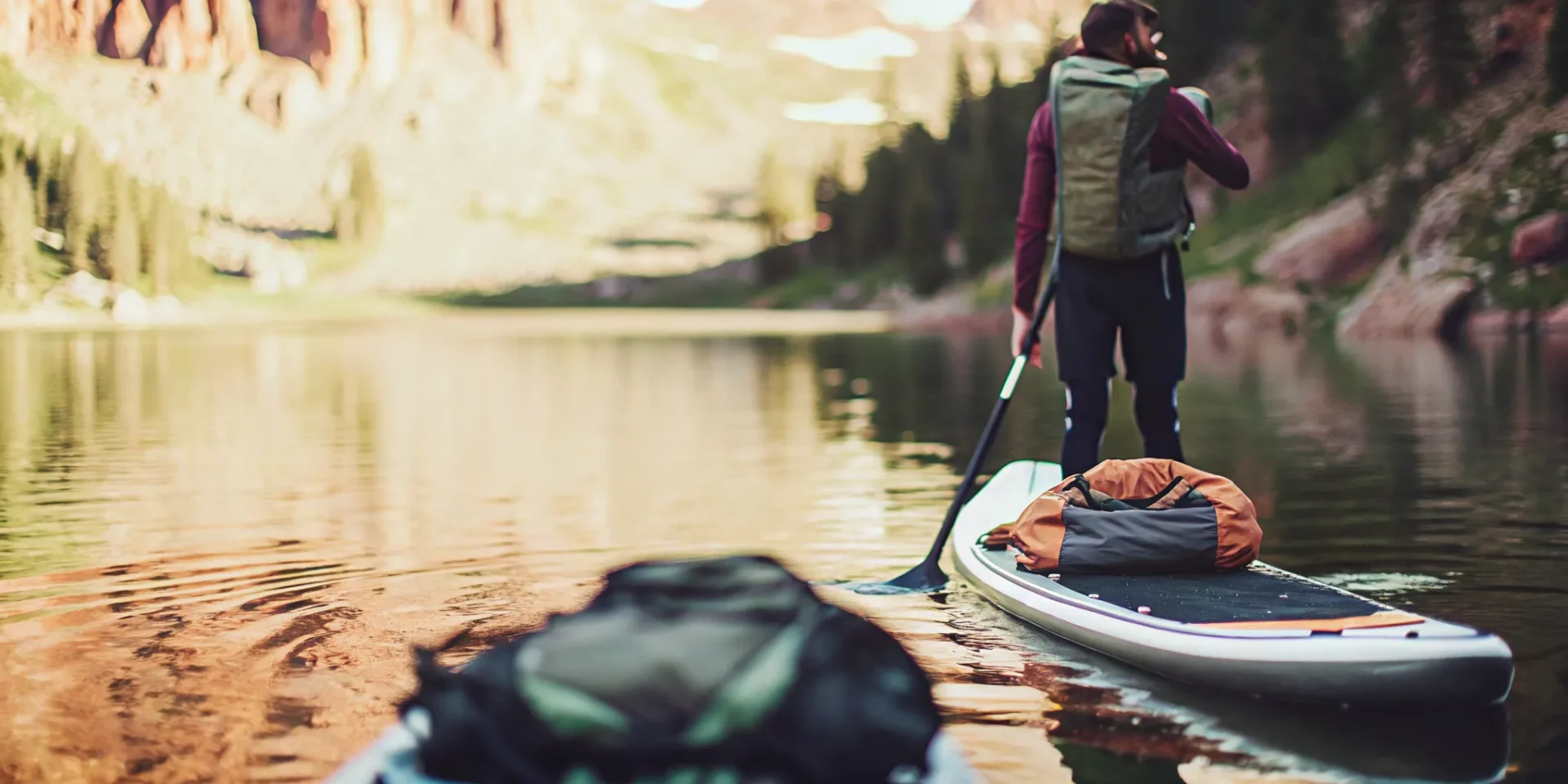 Prepared paddleboarder with gear for what to bring paddle boarding Colorado mountains