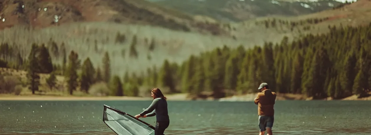 Learning to wingfoil on Lake Dillon, Colorado with Rocky Mountains
