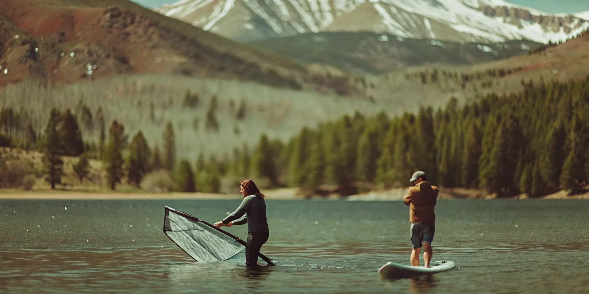 Learning to wingfoil on Lake Dillon, Colorado with Rocky Mountains