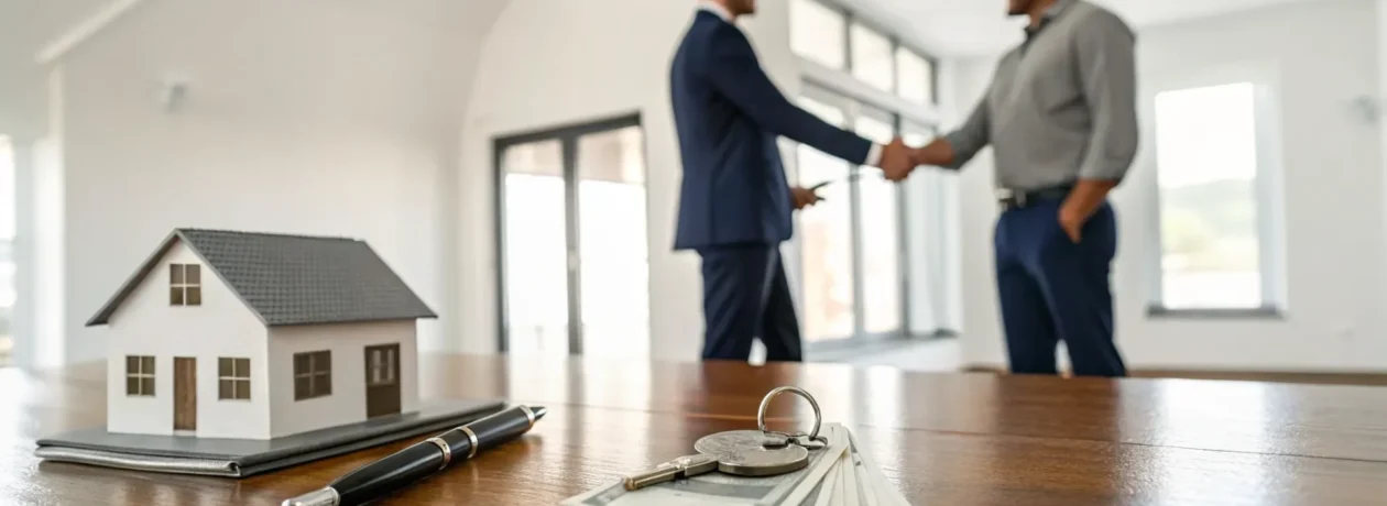 Finalizing a deal to sell my house for cash with a handshake over keys and money.